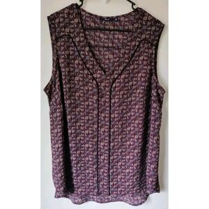 KIABI Womens Sleeveless V-Neck Top‎ Burgundy/Black Floral Print Size 16